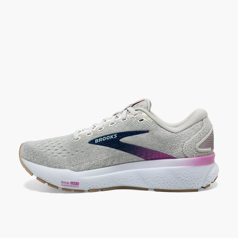 Chaussures Running Route Brooks Ghost 16 Blanche Grise Bleu Femme | NKJ-4510101